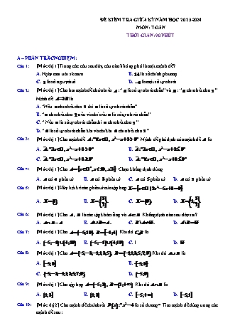 Đề kiểm tra giữa kì 1 Lớp 10 môn Toán - Năm học 2023-2024