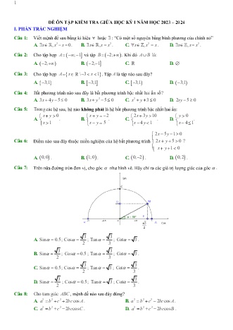 Đề kiểm tra giữa kì 1 Lớp 10 môn Toán sách Cánh diều - Năm học 2023-2024