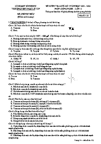 Đề kiểm tra giữa kì 1 môn Công nghệ Lớp 12 - Mã đề 132 - Năm học 2022-2023 - Trường THPT Ngô Lê Tân