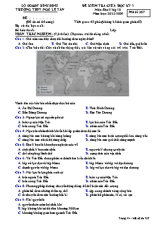 Đề kiểm tra giữa kì 1 môn Địa lí Lớp 10 - Mã đề 357 - Năm học 2023-2024 - Trường THPT Ngô Lê Tân