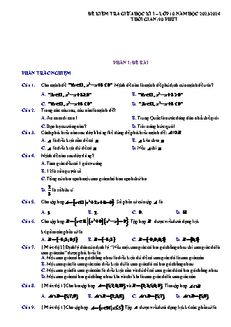 Đề kiểm tra giữa kì 1 môn Toán Lớp 10 (Có đáp án) - Năm học 2023-2024