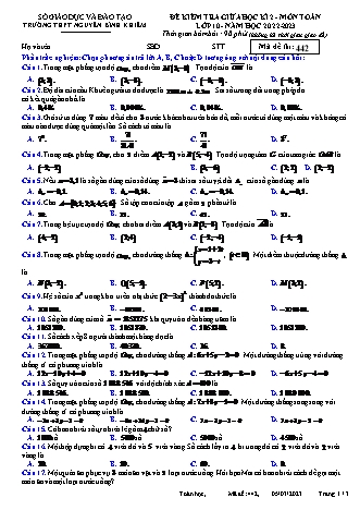 Đề kiểm tra giữa kì 2 Lớp 10 môn Toán - Mã đề 442 - Năm học 2022-2023 - Trường THPT Nguyễn Bỉnh Khiêm