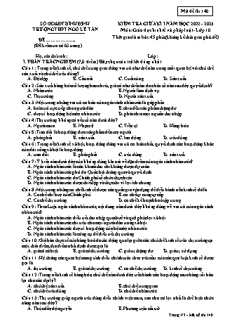 Đề kiểm tra giữa kì I môn Giáo dục kinh tế và Pháp luật Lớp 10 - Mã đề 140 - Năm học 2022-2023 - Trường THPT Ngô Lê Tân