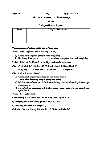 Đề kiểm tra thường xuyên Hình học Lớp 11 - Đề số 1 - Năm học 2023-2024