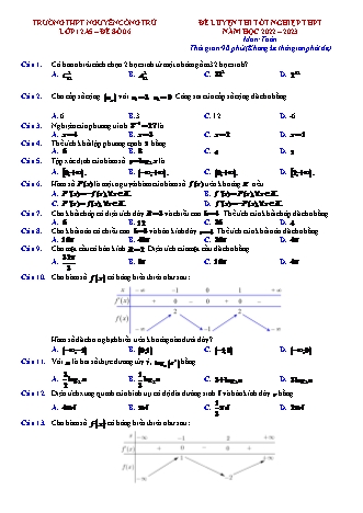 Đề luyện thi tốt nghiệp môn Toán Lớp 12 - Đề số 6 - Năm học 2022-2023 - Trường THPT Nguyễn Công Trứ