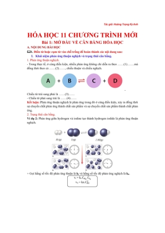 Đề ôn tập môn Hóa học Lớp 11 (Có đáp án) - Bài 1: Mở đầu về cân bằng Hóa Học