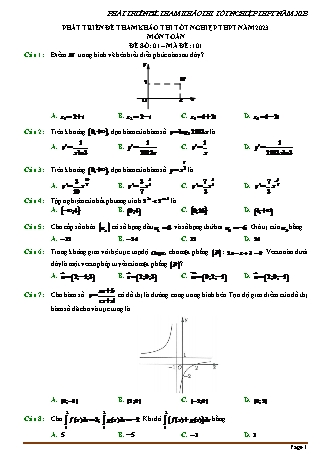Đề tham khảo thi tốt nghiệp THPT môn Toán năm 2023 (Có lời giải)
