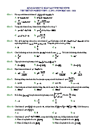 Đề thi thử tốt nghiệp THPT môn Toán (Có lời giải) - Năm 2022-2023 - Sở GD&ĐT tỉnh Thái Bình