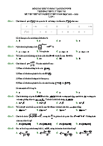 Đề thi thử tốt nghiệp THPT môn Toán (Có lời giải) - Năm 2022-2023 - Trường THPT Lý Thái Tổ