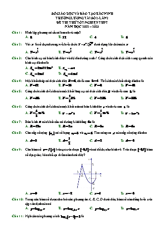 Đề thi thử tốt nghiệp THPT môn Toán (Có lời giải) - Năm 2022-2023 - Trường THPT Lương Tài số 2