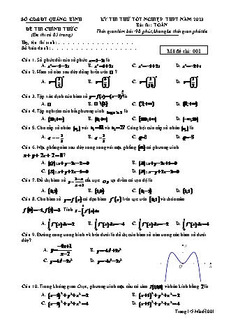 Đề thi thử tốt nghiệp THPT môn Toán - Mã đề 001 - Năm học 2022-2023 - Sở GD&ĐT Quảng Bình