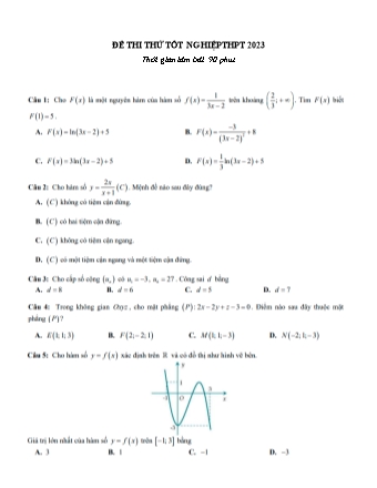 Đề thi thử tốt nghiệp THPT năm 2023