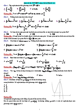 Đề thi tốt nghiệp THPT môn Toán năm 2023 (Có đáp án) - Mã đề 101
