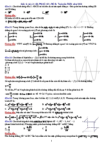 Đề thi tốt nghiệp THPT môn Toán năm 2023 (Có đáp án) - Mã đề 102