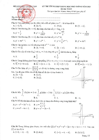 Đề thi tốt nghiệp THPT môn Toán năm 2023 (Đề tham khảo)