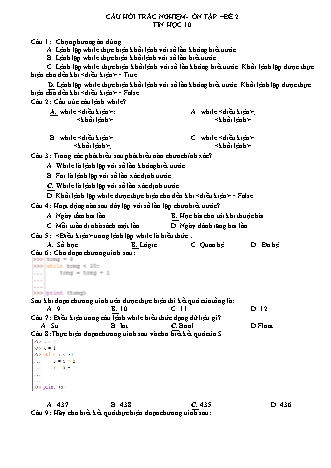 Đề trắc nghiệm ôn tập Tin học Lớp 10 sách Kết nối tri thức - Đề 2