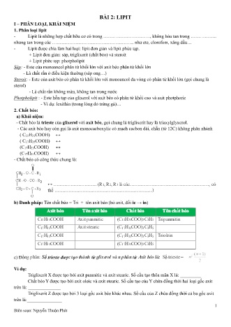 Lý thuyết và bài tập môn Hóa học Lớp 12 - Bài 2: Lipit