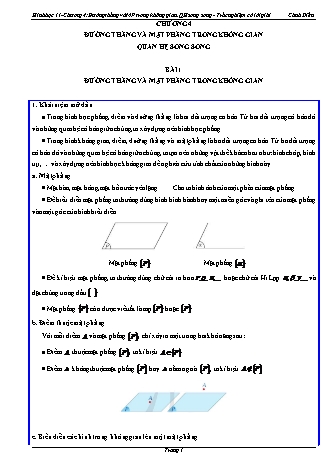 Lý thuyết và Đề trắc nghiệm ôn tập Toán hình Lớp 11 (Có lời giải) sách Cánh diều - Chương 4: Đường thẳng và mặt phẳng trong không gian. Quan hệ song song