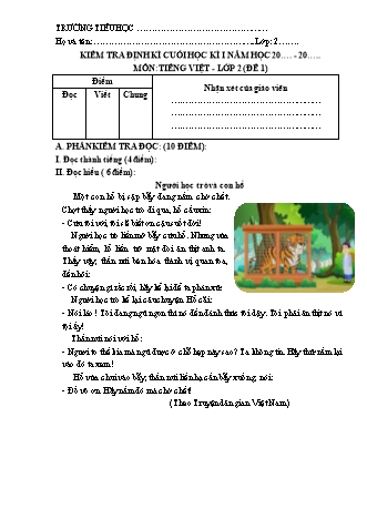 2 Đề kiểm tra định kì cuối học kì 1 môn Tiếng Việt 2 (Ma trận + Đáp án)