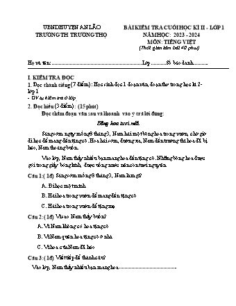 Bài kiểm tra cuối học kì 2 môn Toán, Tiếng Việt 1 - Trường TH Trường Thọ, Huyện An Lão - Năm học 2023-2024