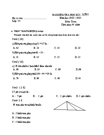Bài kiểm tra cuối học kì I môn Toán, Tiếng Việt 2 - Năm học 2022-2023