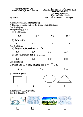 Bài kiểm tra cuối học kì I môn Toán, Tiếng Việt Lớp 1 - Trường TH Trường Thọ, Huyện An Lão - Năm học 2023-2024