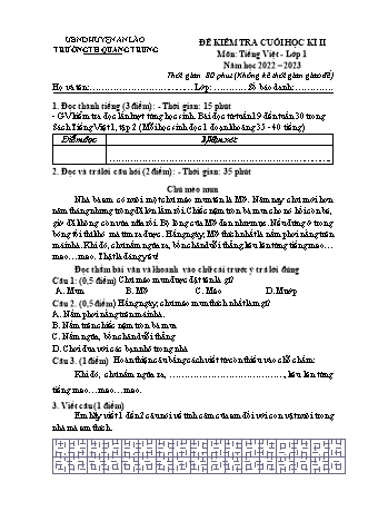 Bài kiểm tra cuối học kì II môn Tiếng Việt 1 - Trường TH Quang Trung, Huyện An Lão - Năm học 2022-2023 (Có đáp án)