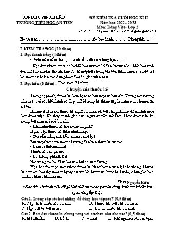 Bài kiểm tra cuối học kì II môn Tiếng Việt 2 - Trường TH An Tiên, Huyện An Lão - Năm học 2022-2023 (Hướng dẫn chấm)