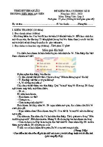 Bài kiểm tra cuối học kì II môn Tiếng Việt 3 - Trường TH An Tiên, Huyện An Lão - Năm học 2022-2023 (Hướng dẫn chấm)