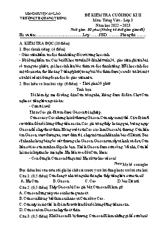 Bài kiểm tra cuối học kì II môn Tiếng Việt 3 - Trường TH Quang Trung, Huyện An Lão - Năm học 2022-2023 (Có đáp án)
