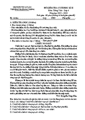 Bài kiểm tra cuối học kì II môn Tiếng Việt 4 - Trường TH Quang Trung, Huyện An Lão - Năm học 2022-2023 (Có đáp án)