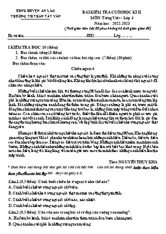 Bài kiểm tra cuối học kì II môn Tiếng Việt 4 - Trường TH Trần Tất Văn, Huyện An Lão - Năm học 2022-2023