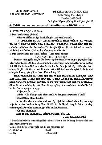 Bài kiểm tra cuối học kì II môn Tiếng Việt 4 - Trường TH Trường Sơn, Huyện An Lão - Năm học 2022-2023 (Hướng dẫn chấm)