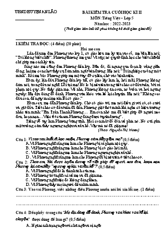 Bài kiểm tra cuối học kì II môn Tiếng Việt 5 - Huyện An Lão - Năm học 2022-2023
