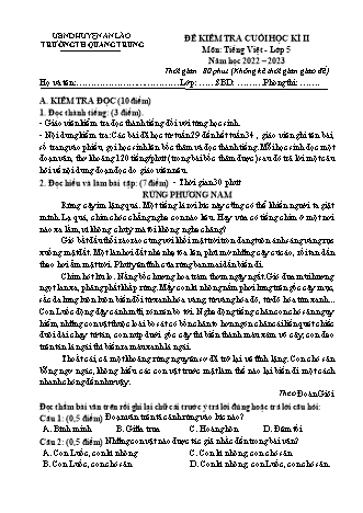 Bài kiểm tra cuối học kì II môn Tiếng Việt 5 - Trường TH Quang Trung, Huyện An Lão - Năm học 2022-2023 (Có đáp án)