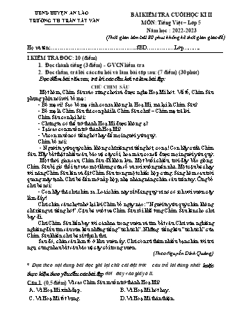 Bài kiểm tra cuối học kì II môn Tiếng Việt 5 - Trường TH Trần Tất Văn, Huyện An Lão - Năm học 2022-2023