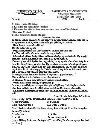 Bài kiểm tra cuối học kì II môn Tiếng Việt 5 - Trường TH Trường Thọ, Huyện An Lão - Năm học 2024-2025
