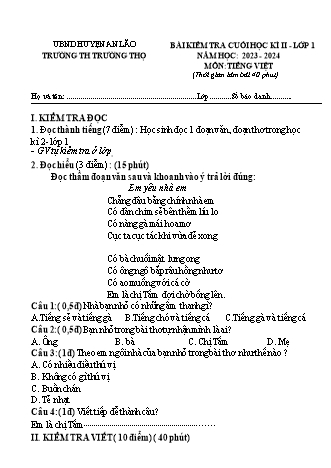 Bài kiểm tra cuối học kì II môn Toán, Tiếng Việt 1 - Trường TH Trường Thọ, Huyện An Lão - Năm học 2023-2024 (Đề 3)