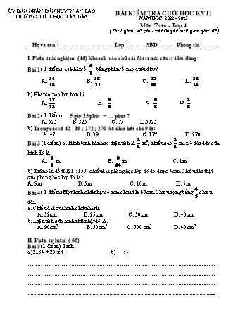 Bài kiểm tra cuối học kì II môn Toán, Tiếng Việt 4 - Trường TH Tân Dân, Huyện An Lão - Năm học 2022-2023 (Kèm hướng dẫn chấm)