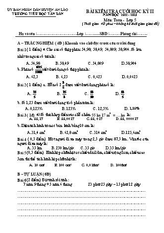 Bài kiểm tra cuối học kì II môn Toán, Tiếng Việt 5 - Trường TH Tân Dân, Huyện An Lão - Năm học 2022-2023 (Kèm hướng dẫn chấm)