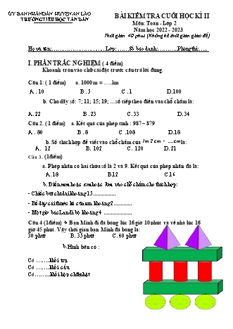 Bài kiểm tra cuối học kì II môn Toán, Tiếng Việt (Lớp 2 đến Lớp 5) - Trường TH Tân Dân, Huyện An Lão - Năm học 2022-2023 (Có đáp án)