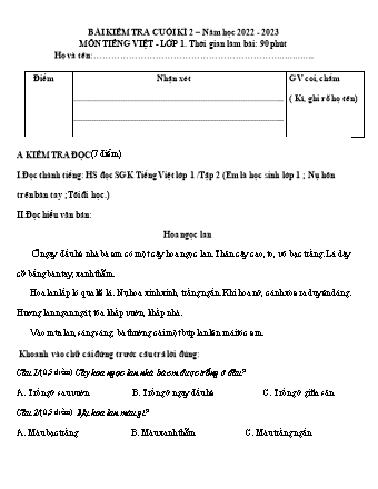 Bài kiểm tra cuối kì 2 môn Toán, Tiếng Việt 1 - Năm học 2022-2023