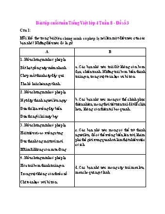 Bài kiểm tra cuối tuần môn Tiếng Việt 4 - Tuần 8 (Đề 3)