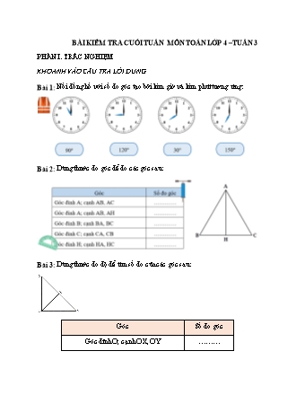 Bài kiểm tra cuối tuần môn Toán 4 - Tuần 3