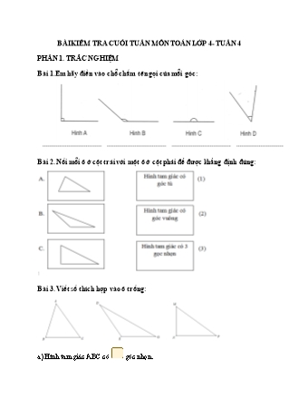 Bài kiểm tra cuối tuần môn Toán 4 - Tuần 4