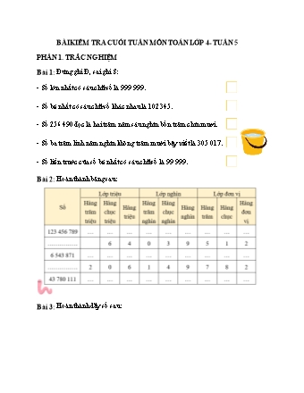 Bài kiểm tra cuối tuần môn Toán 4 - Tuần 5