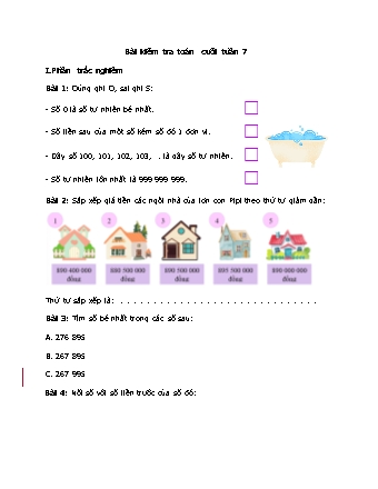 Bài kiểm tra cuối tuần môn Toán 4 - Tuần 7