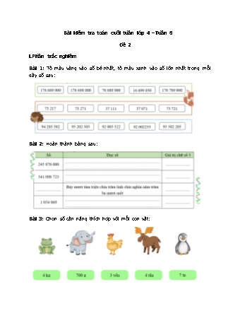 Bài kiểm tra cuối tuần môn Toán 4 - Tuần 8 (Đề 2)