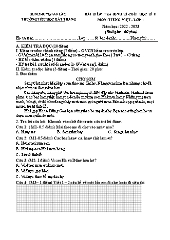 Bài kiểm tra định kì cuối học kì II môn Tiếng Việt 1 - Trường TH Bát Tràng, Huyện An Lão - Năm học 2022-2023 (Có đáp án)