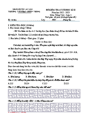 Bài kiểm tra định kì cuối học kì II môn Tiếng Việt 1 - Trường TH Chiến Thắng, Huyện An Lão - Năm học 2022-2023 (Hướng dẫn chấm)